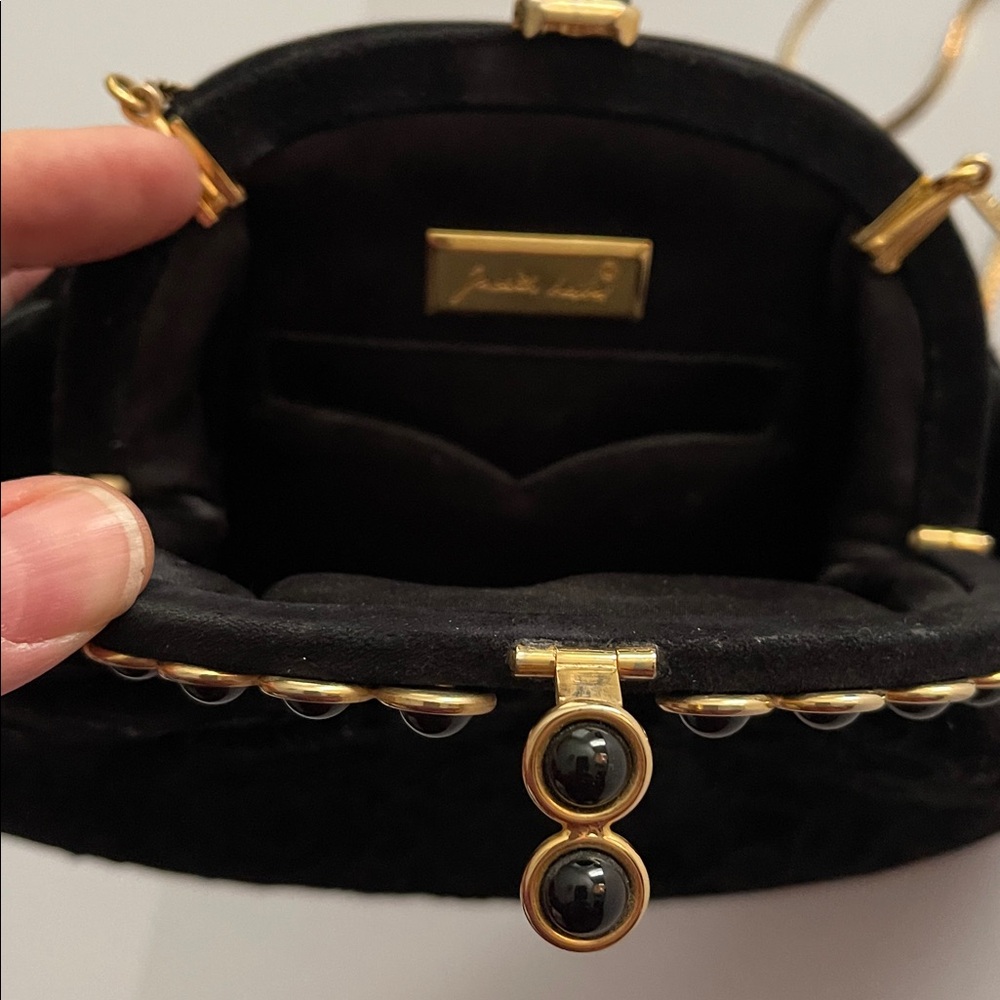 Vintage Judith Leiber Black Suede Embroidered Evening Bag with Gold Hardware - Picture 4 of 7